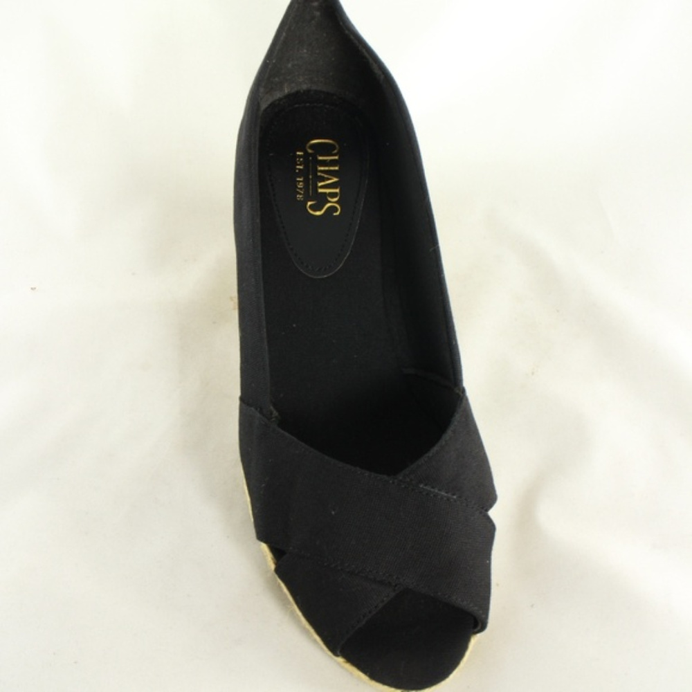 New CHAPS Dakoda Black Canvas Peep Toe Wedges - Picture 5 of 8